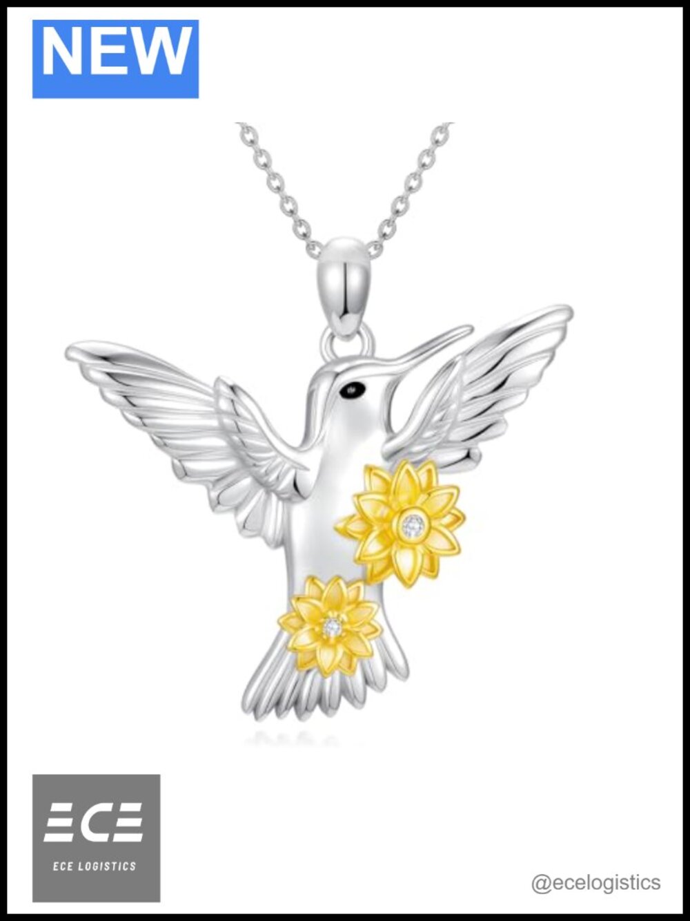 Sterling Silver Hummingbird Daisy Pendant Necklace